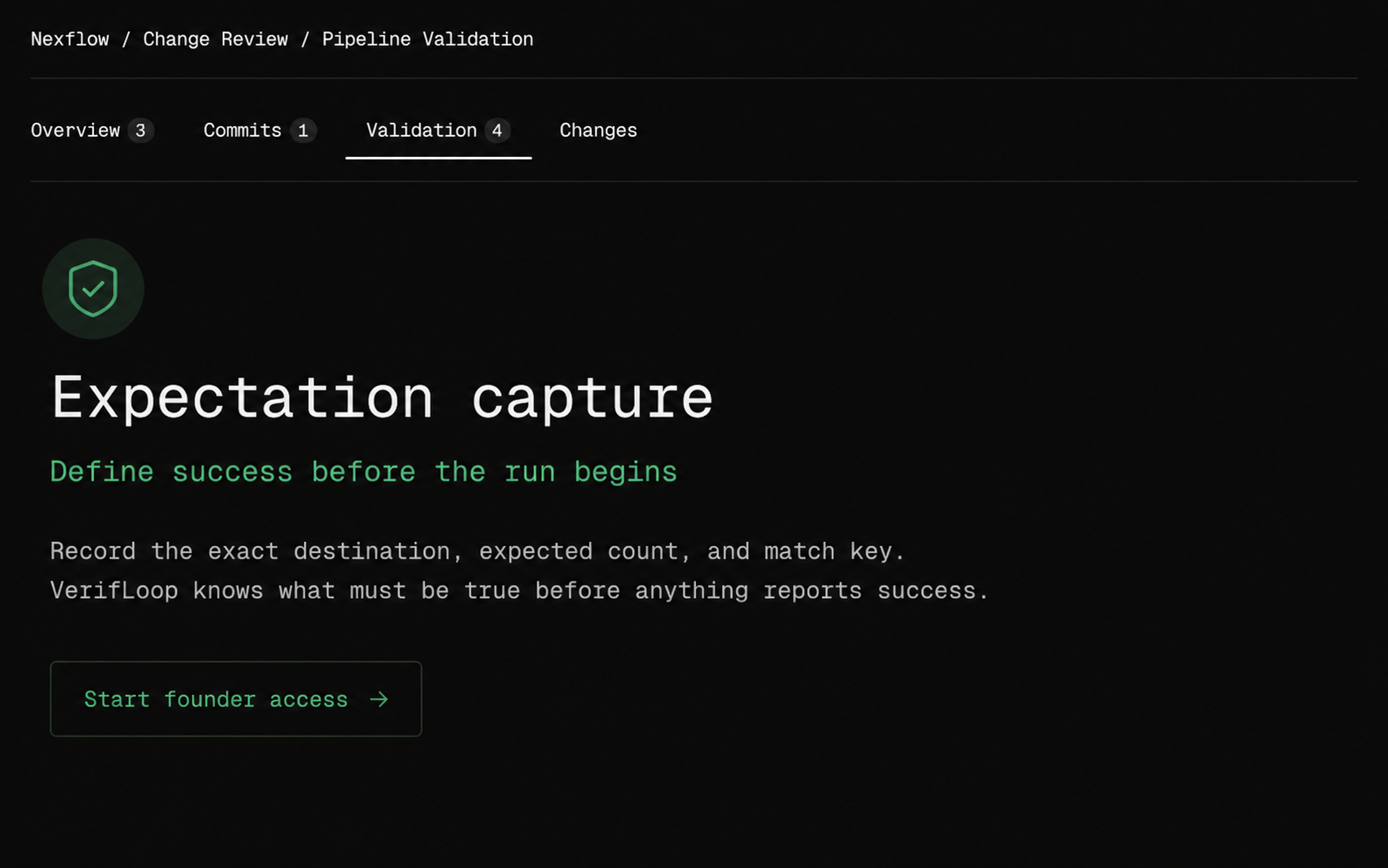 VerifLoop expectation capture product screen